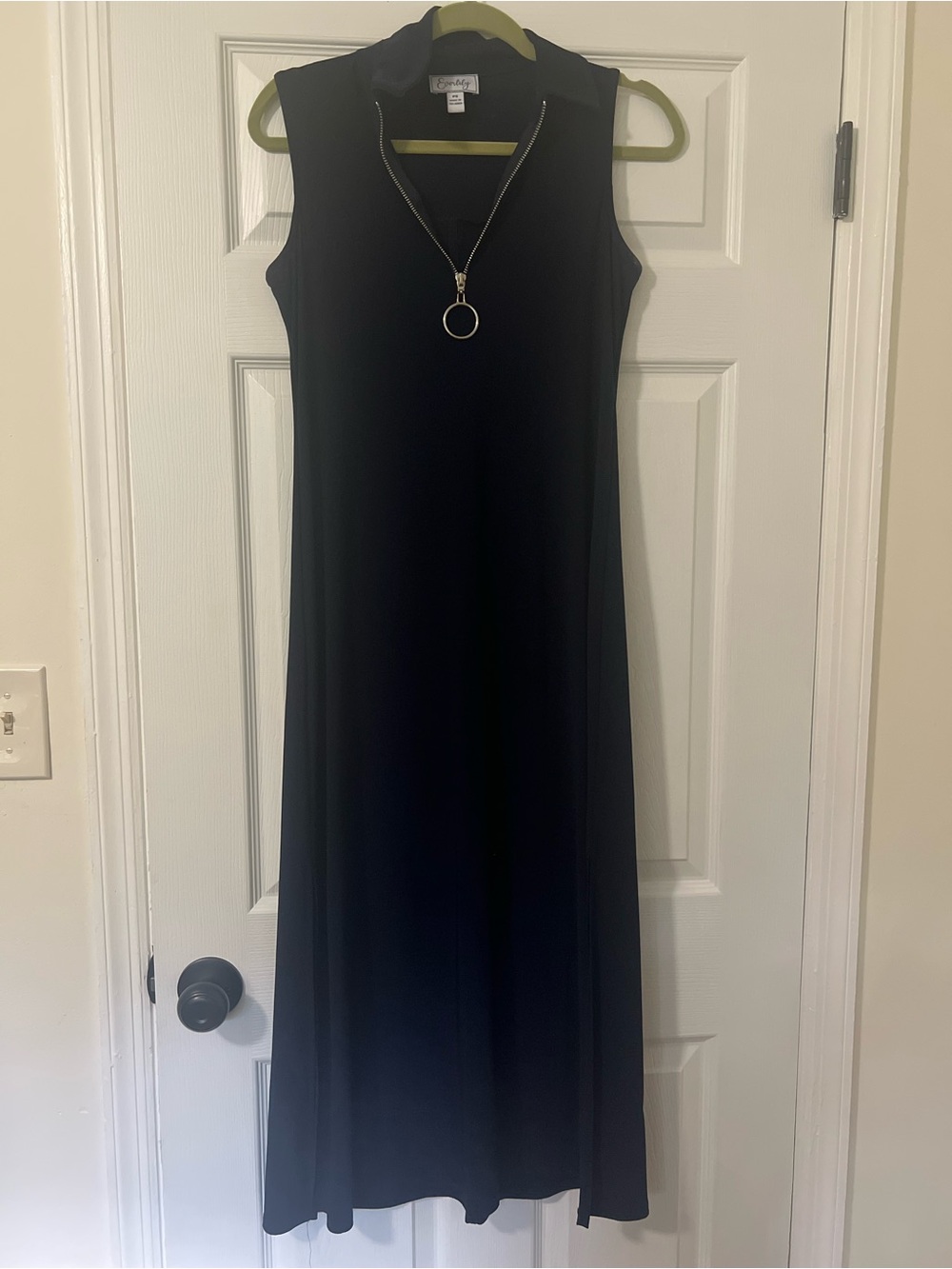 Everlily Petite PS Black Solid Knit Midi Dress Sleeveless Zip Collared Stretch